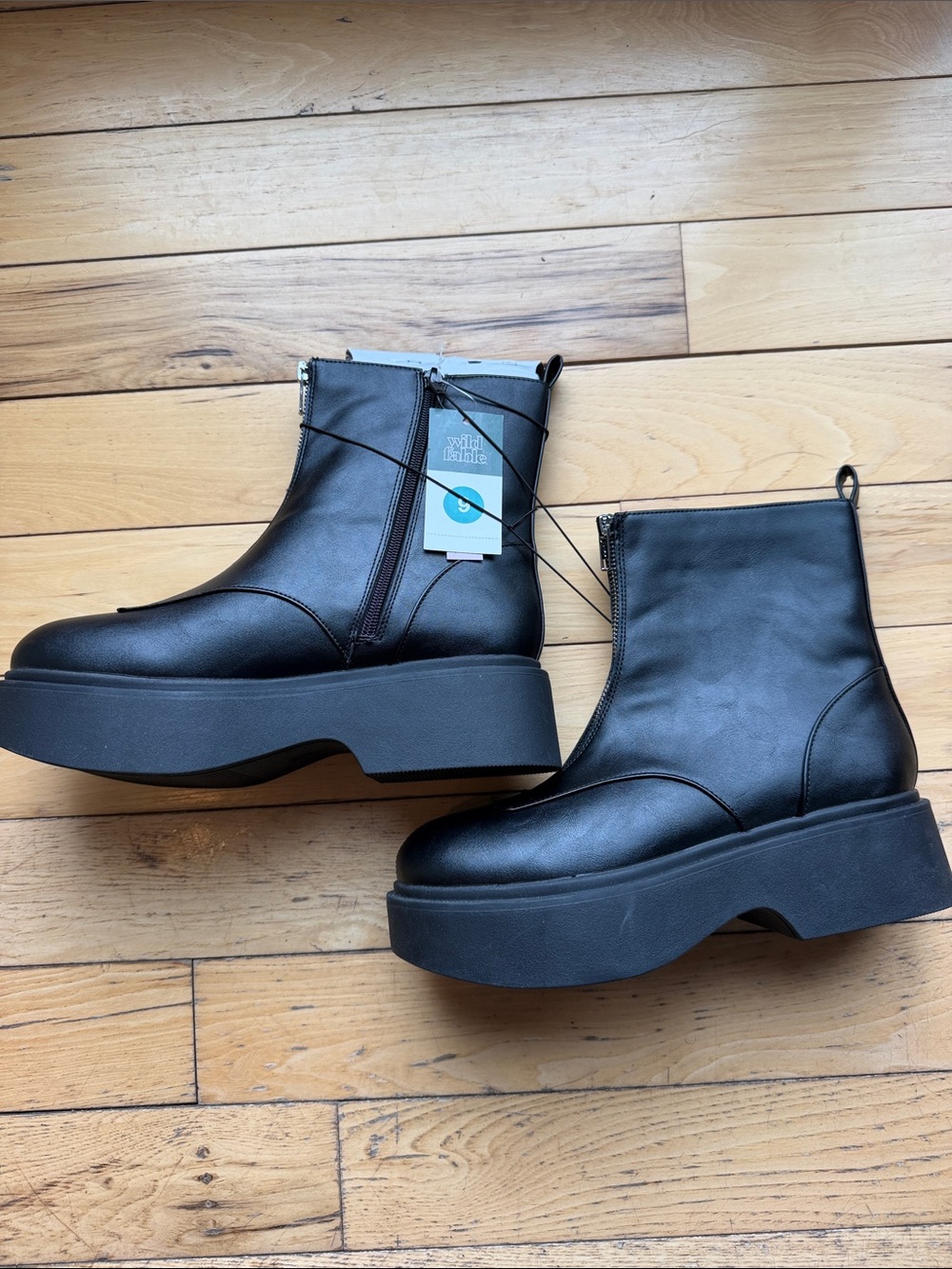 wild fable Black Front-Zip Platform Ankle Boots